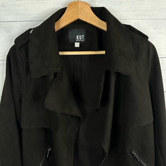 Kut from the Kloth Womens size M Faux Suede Boho Jacee Draped Moto Jacket Black - Picture 5 of 11